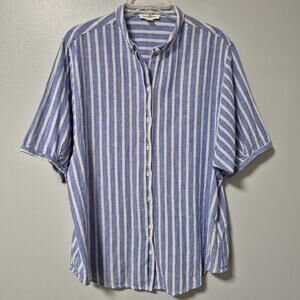 beachlunchlounge Blue White Stripe Button-Up Collar Short Sleeve Shirt L-XL (14)